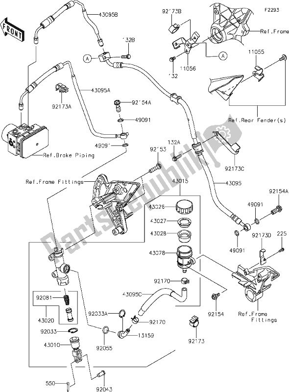 All parts for the 44 Rear Master Cylinder of the Kawasaki Z 1000 2017