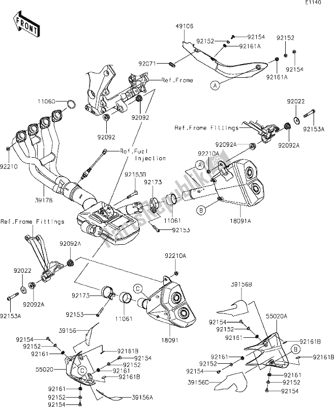 All parts for the 5 Muffler(s) of the Kawasaki Z 1000 2017