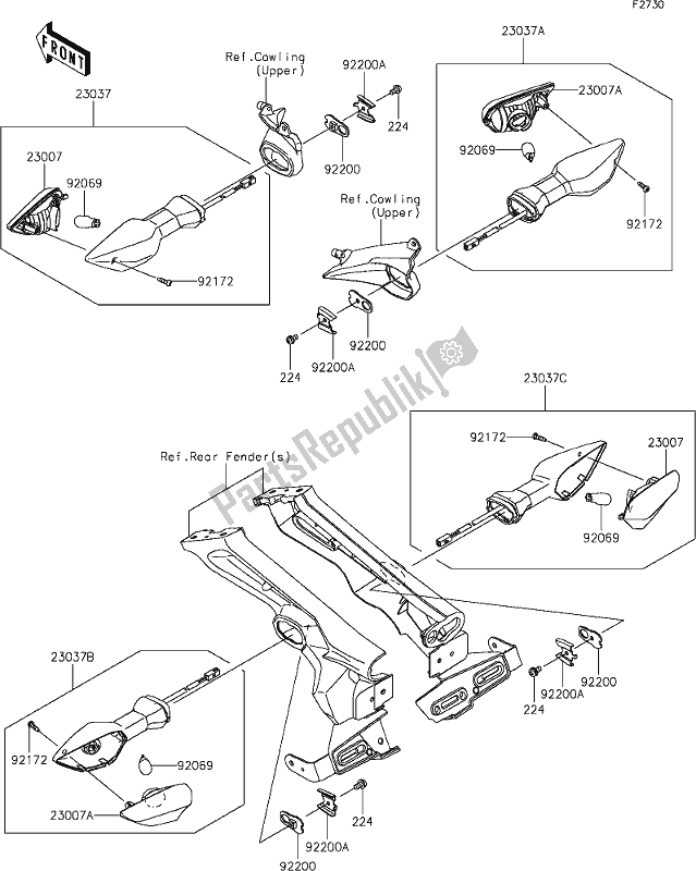 All parts for the 55 Turn Signals(hhf) of the Kawasaki Z 1000 2017