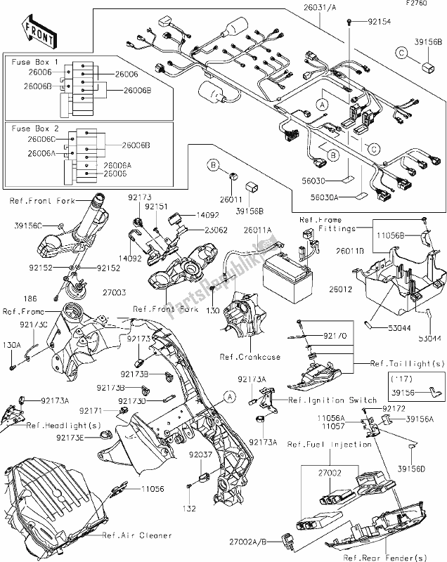 All parts for the 57 Chassis Electrical Equipment of the Kawasaki Z 1000 2017