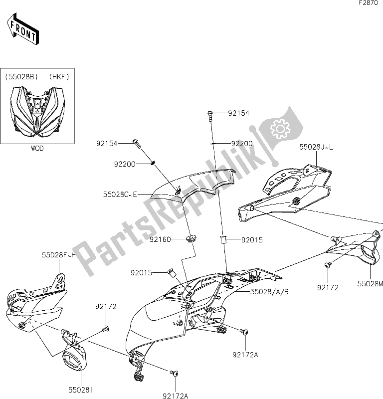 Tutte le parti per il 64 Cowling(upper) del Kawasaki Z 1000 2017