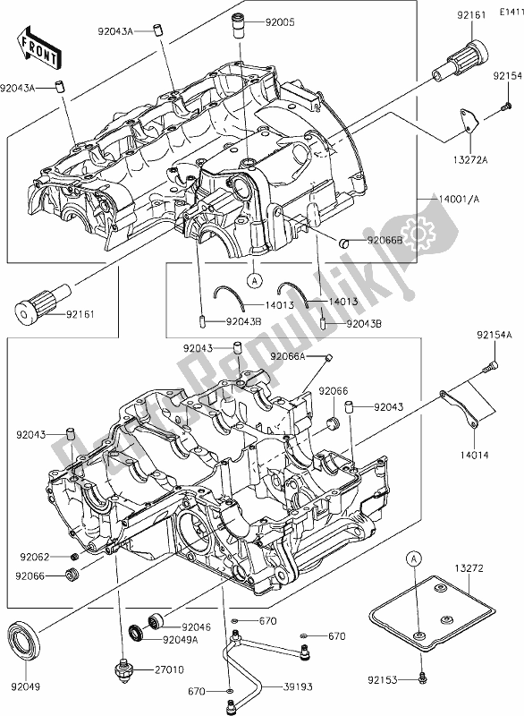 All parts for the 14 Crankcase of the Kawasaki Z 1000 2018