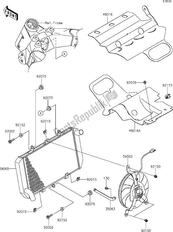 All parts for the 26 Radiator of the Kawasaki Z 1000 2018