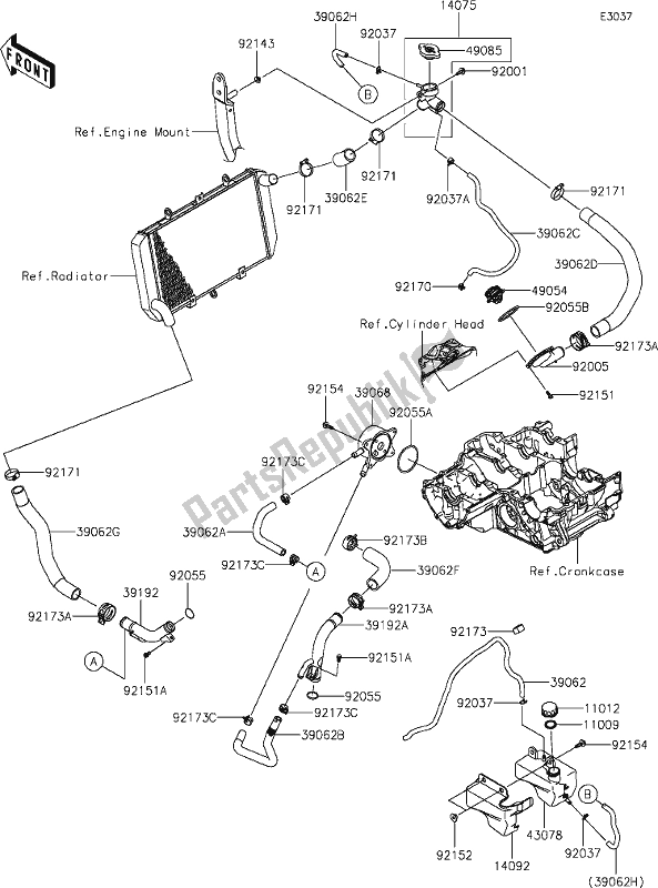 All parts for the 27 Water Pipe of the Kawasaki Z 1000 2018