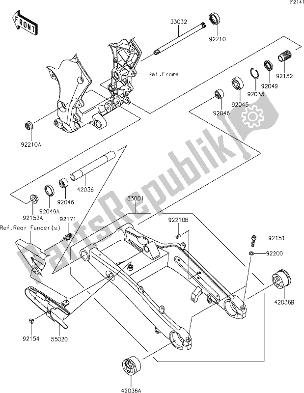 All parts for the 31 Swingarm of the Kawasaki Z 1000 2018