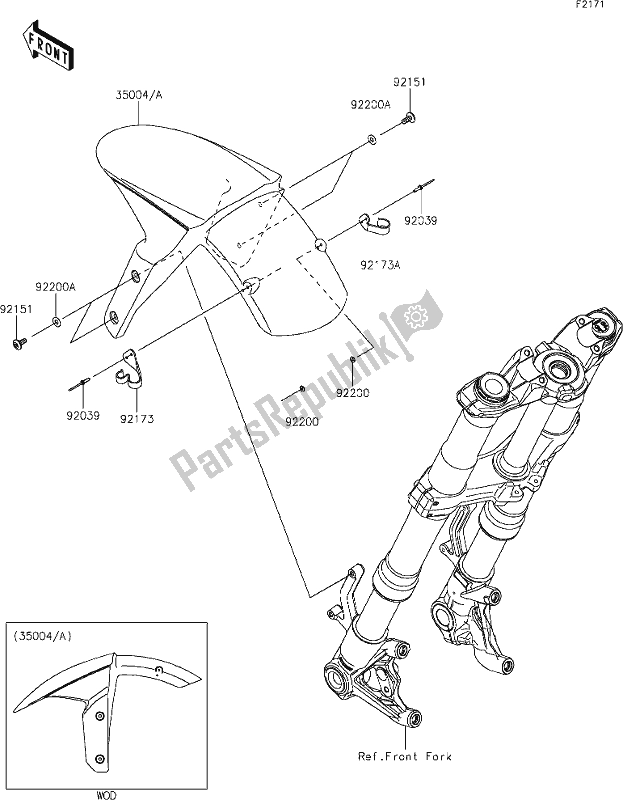 All parts for the 34 Front Fender(s) of the Kawasaki Z 1000 2018