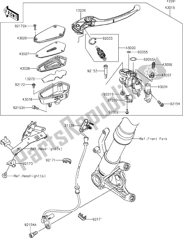 All parts for the 42 Front Master Cylinder of the Kawasaki Z 1000 2018