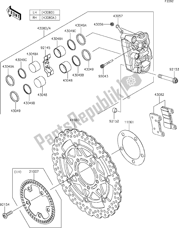 All parts for the 43 Front Brake of the Kawasaki Z 1000 2018