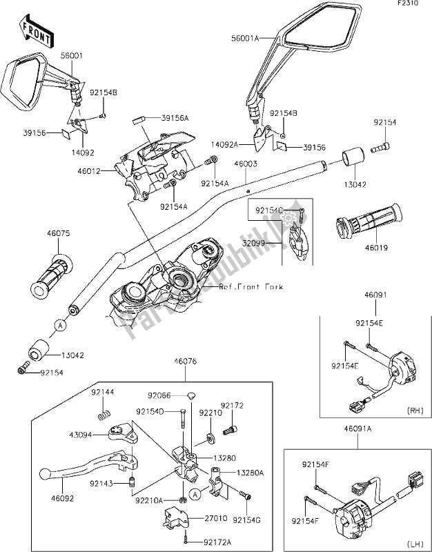 All parts for the 46 Handlebar of the Kawasaki Z 1000 2018