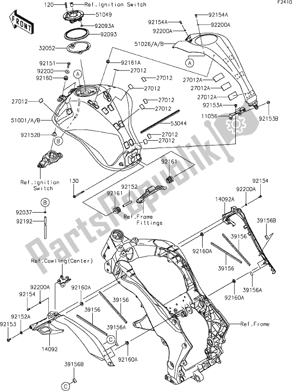 Alle onderdelen voor de 48 Fuel Tank van de Kawasaki Z 1000 2018