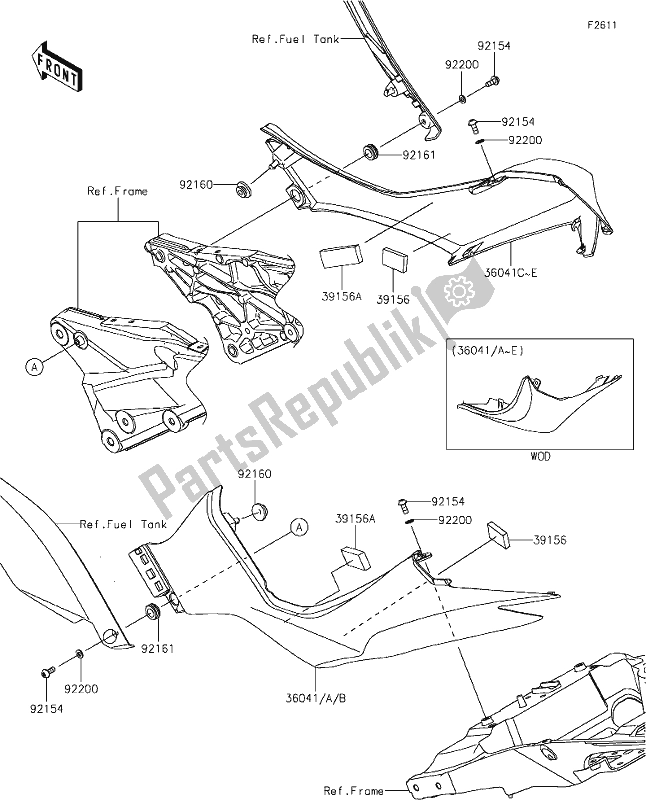 All parts for the 52 Side Covers of the Kawasaki Z 1000 2018