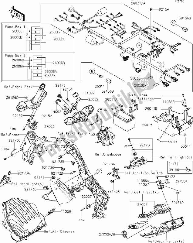 Todas as partes de 57-1chassis Electrical Equipment do Kawasaki Z 1000 2018