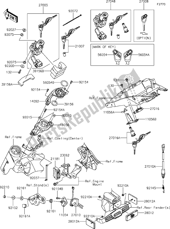 All parts for the 58-1ignition Switch of the Kawasaki Z 1000 2018
