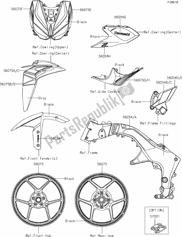 All parts for the 63 Decals(black)(hkf) of the Kawasaki Z 1000 2018