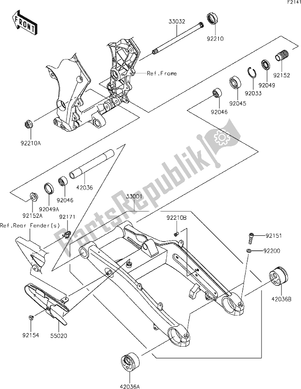 Todas as partes de 31 Swingarm do Kawasaki Z 1000 2019