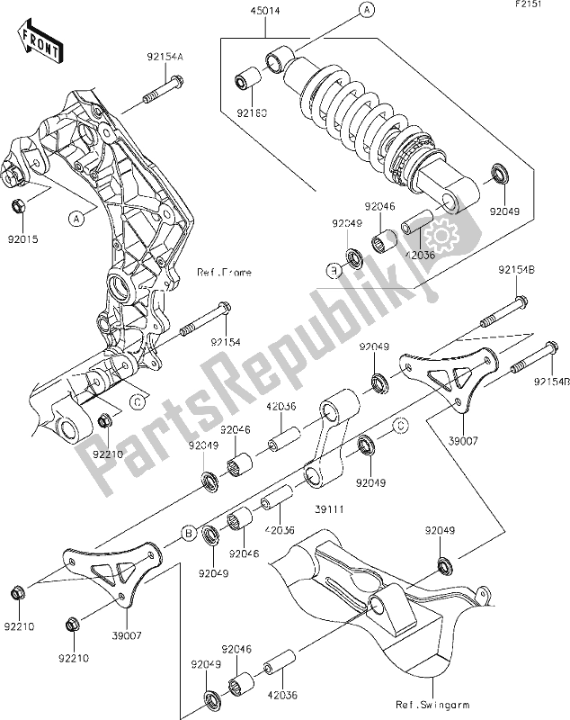All parts for the 32 Suspension/shock Absorber of the Kawasaki Z 1000 2019