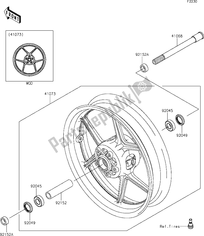All parts for the 38 Front Hub of the Kawasaki Z 1000 2019