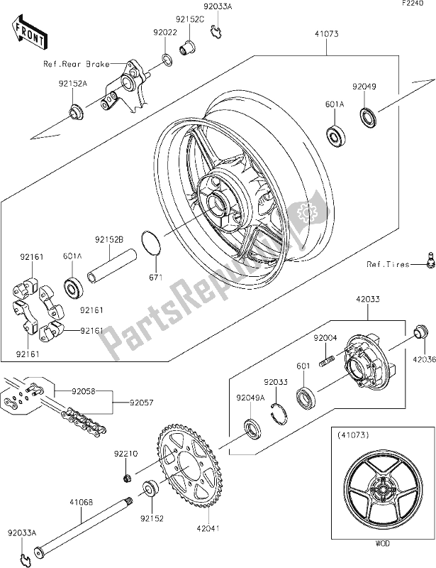 All parts for the 39 Rear Hub of the Kawasaki Z 1000 2019