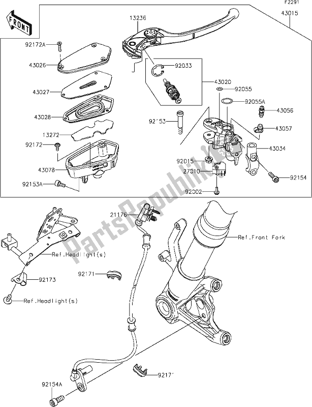 All parts for the 42 Front Master Cylinder of the Kawasaki Z 1000 2019