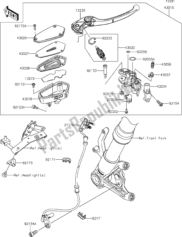 Alle onderdelen voor de 42 Front Master Cylinder van de Kawasaki Z 1000 2019