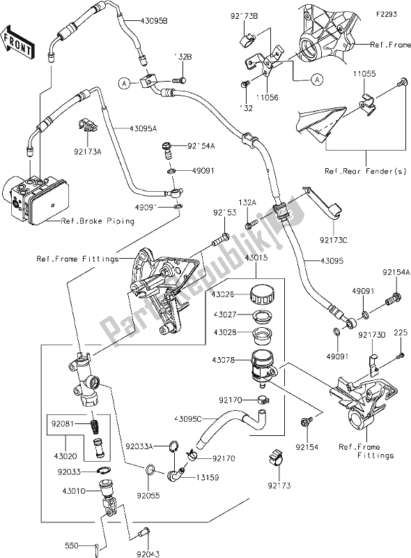 All parts for the 44 Rear Master Cylinder of the Kawasaki Z 1000 2019