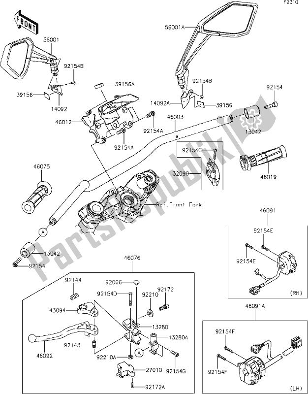 All parts for the 46 Handlebar of the Kawasaki Z 1000 2019