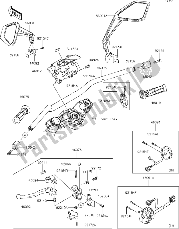 Alle onderdelen voor de 46 Handlebar van de Kawasaki Z 1000 2019