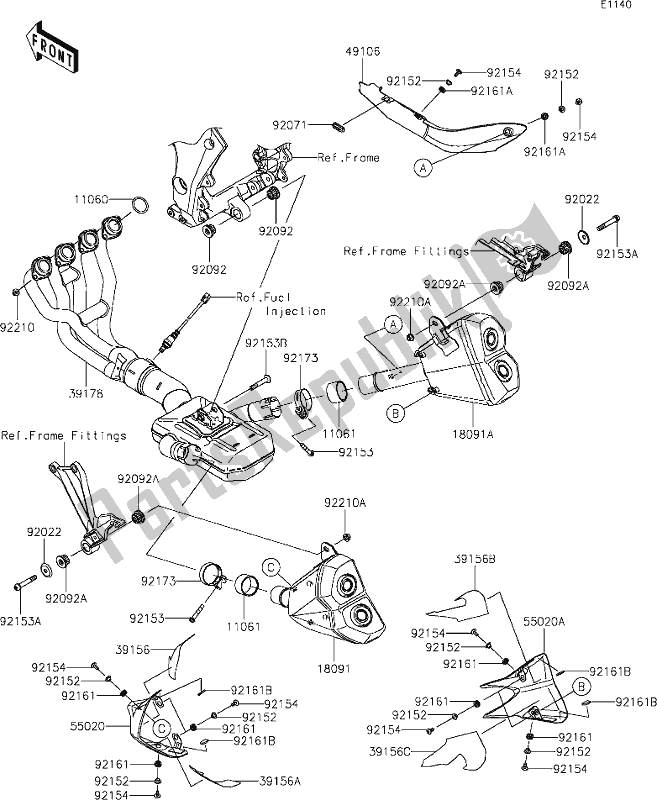 Alle onderdelen voor de 5 Muffler(s) van de Kawasaki Z 1000 2019