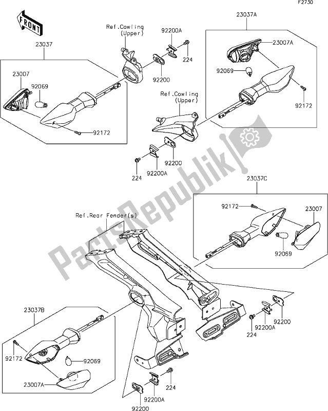 All parts for the 55 Turn Signals(hhf) of the Kawasaki Z 1000 2019