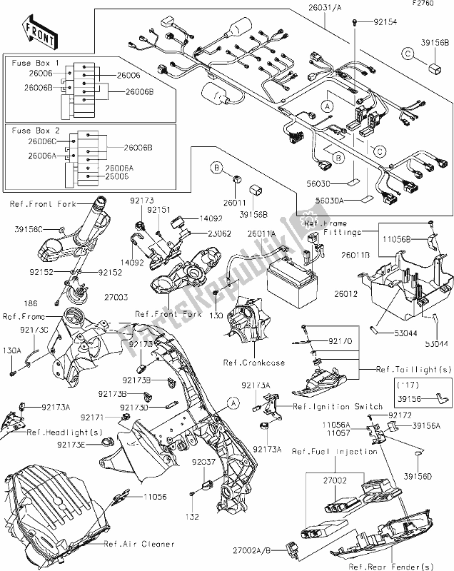 Alle onderdelen voor de 57-1chassis Electrical Equipment van de Kawasaki Z 1000 2019