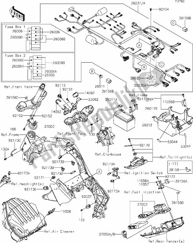 Alle onderdelen voor de 57 Chassis Electrical Equipment van de Kawasaki Z 1000 2019