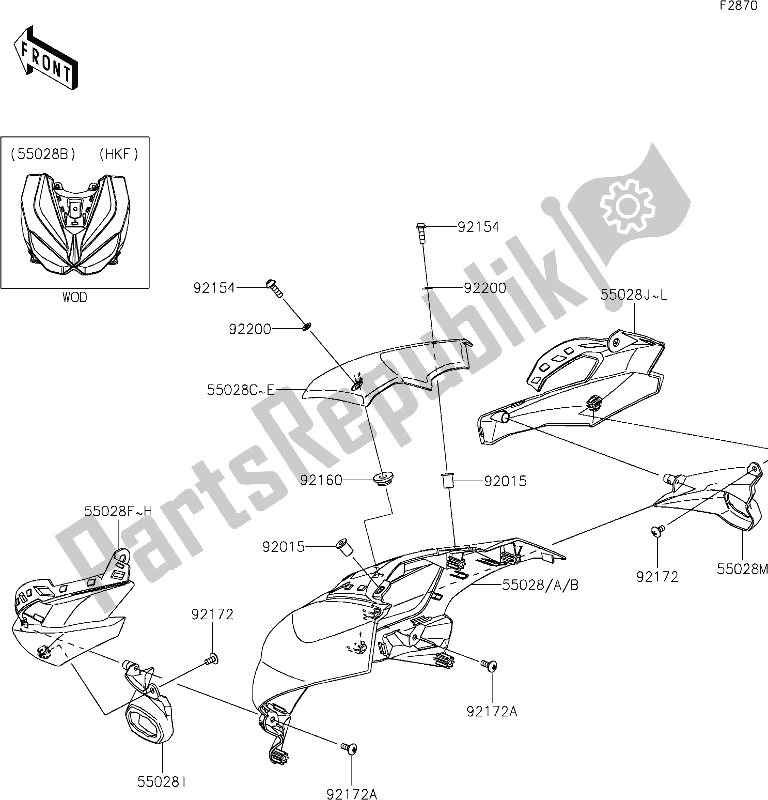 All parts for the 64 Cowling(upper) of the Kawasaki Z 1000 2019