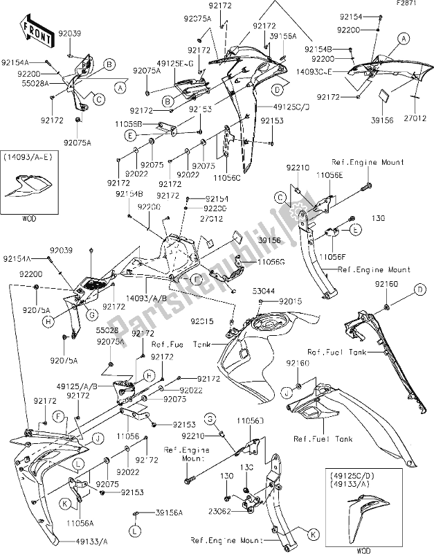 Tutte le parti per il 65 Cowling(center) del Kawasaki Z 1000 2019