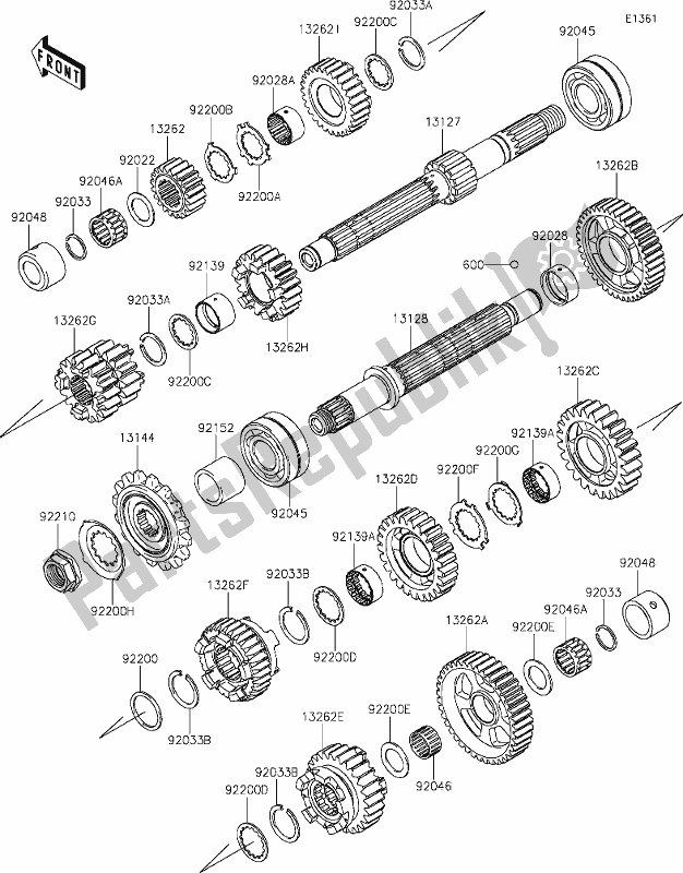 All parts for the 11 Transmission of the Kawasaki Z 1000 2020