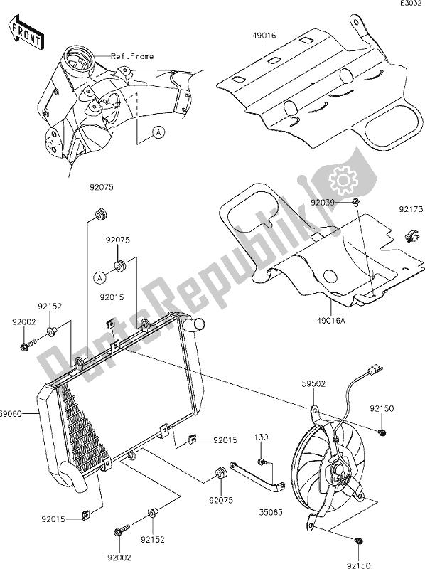 All parts for the 26 Radiator of the Kawasaki Z 1000 2020