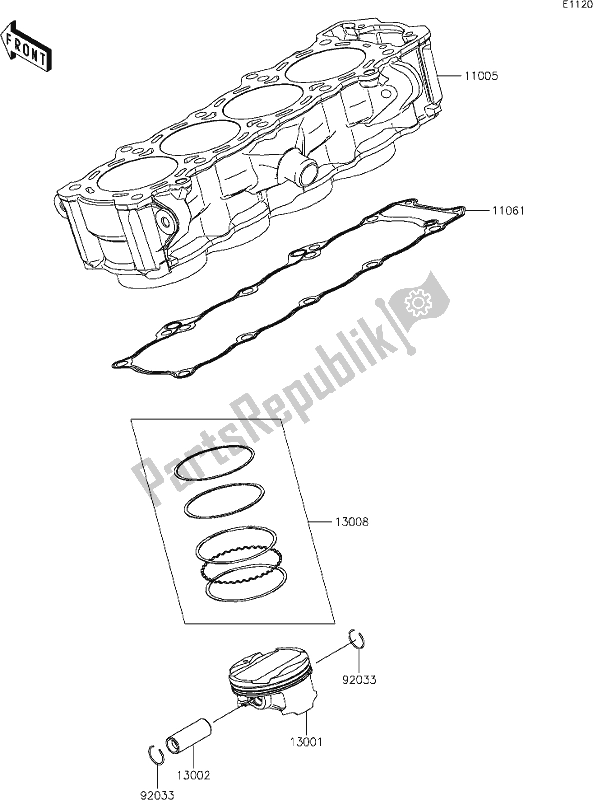 All parts for the 3 Cylinder/piston(s) of the Kawasaki Z 1000 2020