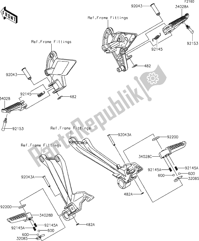 Tutte le parti per il 33 Footrests del Kawasaki Z 1000 2020