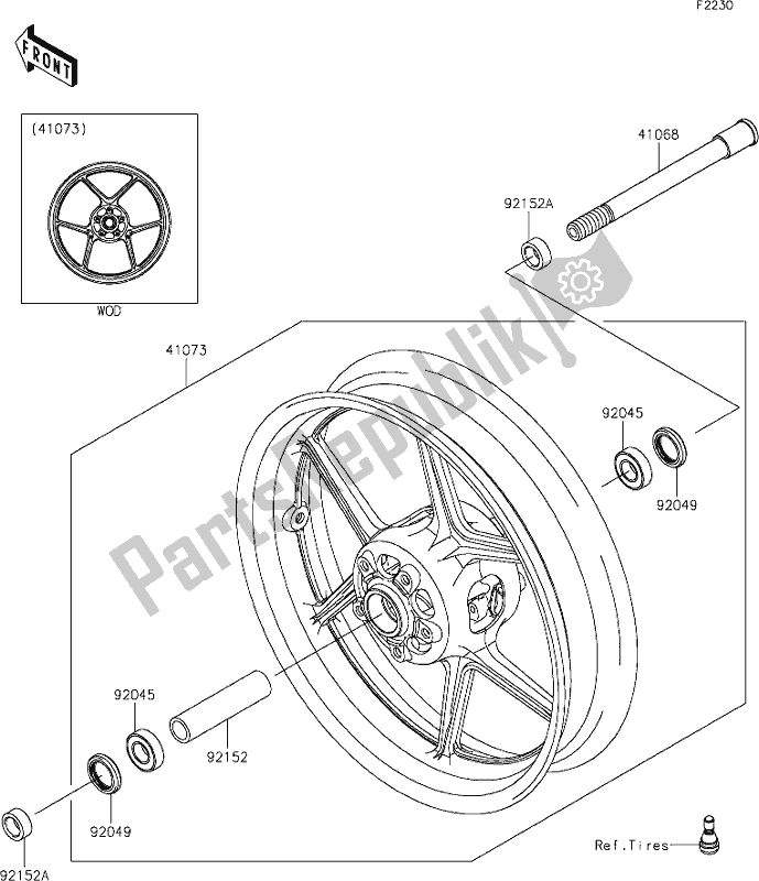 Tutte le parti per il 38 Front Hub del Kawasaki Z 1000 2020