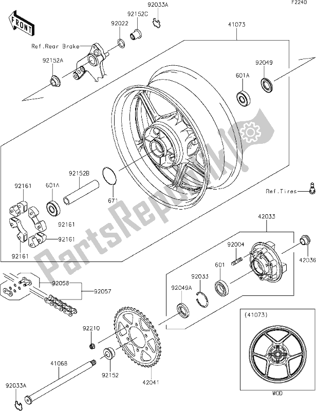 All parts for the 39 Rear Hub of the Kawasaki Z 1000 2020