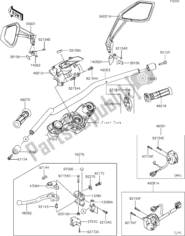 All parts for the 46 Handlebar of the Kawasaki Z 1000 2020