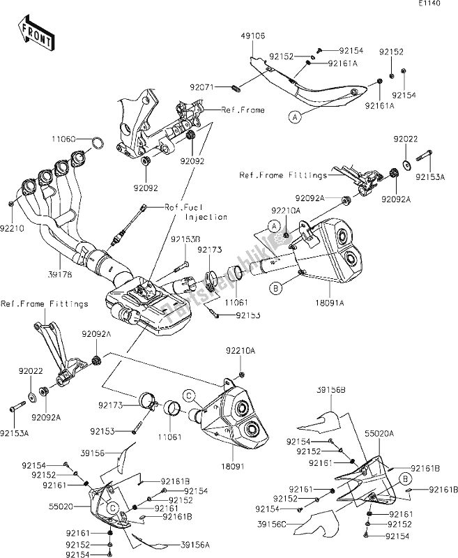 All parts for the 5 Muffler(s) of the Kawasaki Z 1000 2020