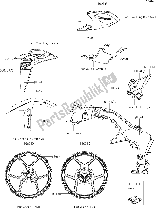 All parts for the 62 Decals(gray)(hjf) of the Kawasaki Z 1000 2020