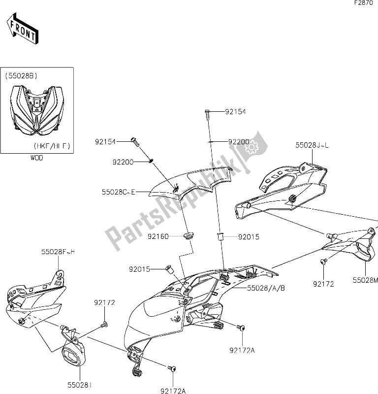 Alle onderdelen voor de 64 Cowling(upper) van de Kawasaki Z 1000 2020