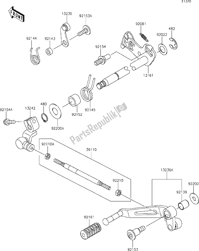 All parts for the 13 Gear Change Mechanism of the Kawasaki Z 1000 2021