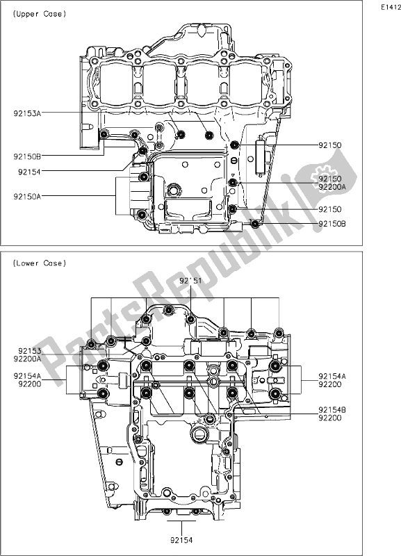 Todas as partes de 15 Crankcase Bolt Pattern do Kawasaki Z 1000 2021