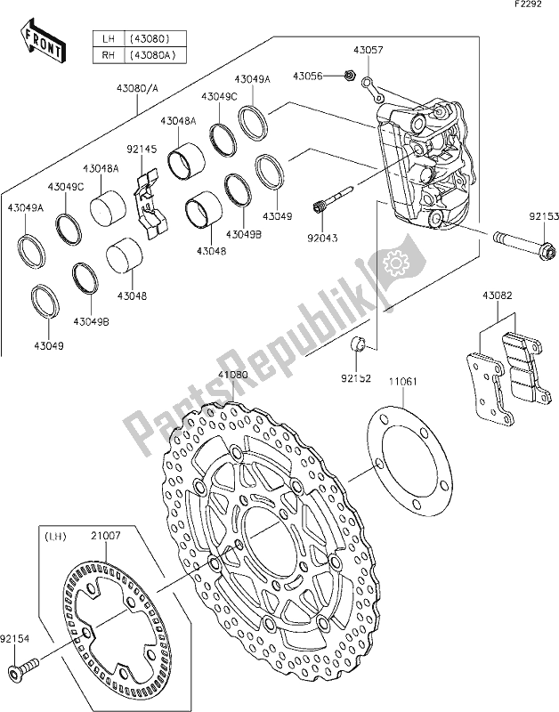 All parts for the 43 Front Brake of the Kawasaki Z 1000 2021