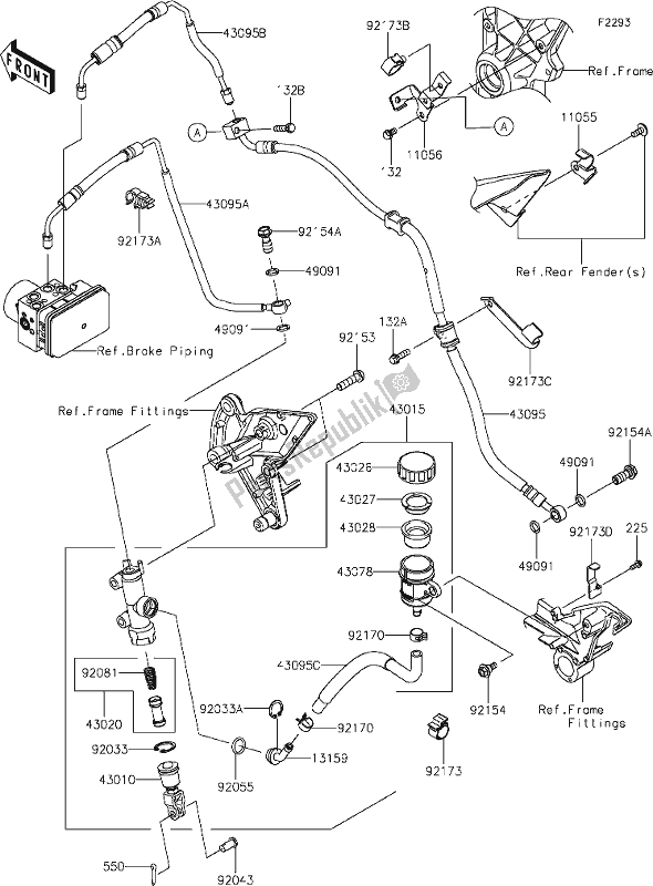 All parts for the 44 Rear Master Cylinder of the Kawasaki Z 1000 2021