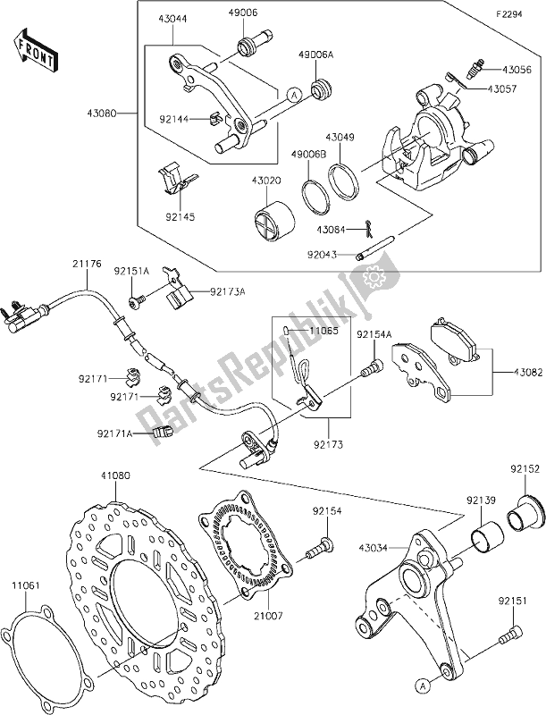 All parts for the 45 Rear Brake of the Kawasaki Z 1000 2021