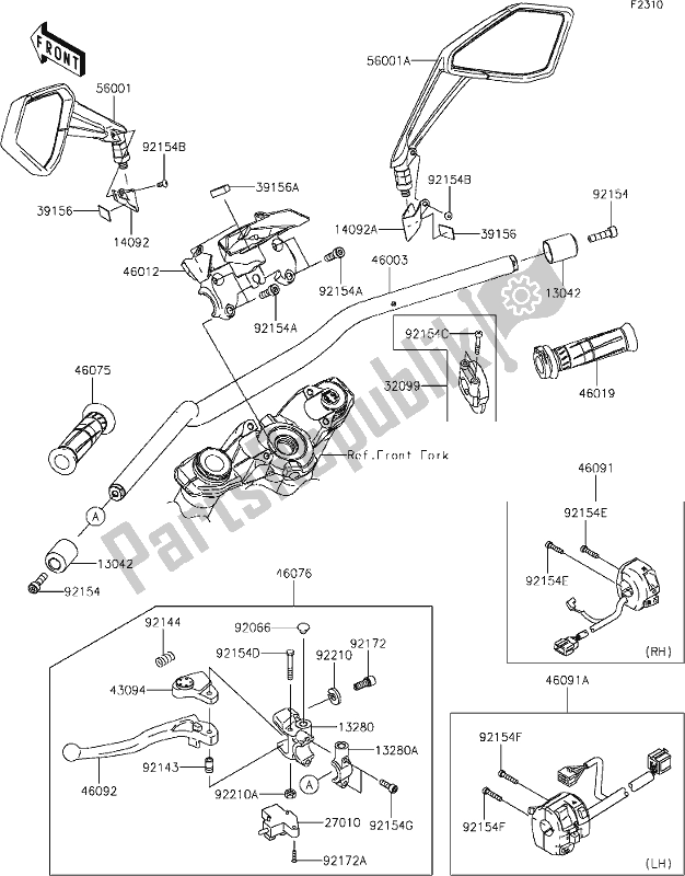 All parts for the 46 Handlebar of the Kawasaki Z 1000 2021