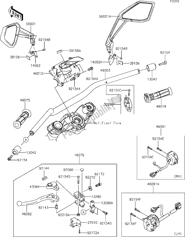 All parts for the 46 Handlebar of the Kawasaki Z 1000 2021